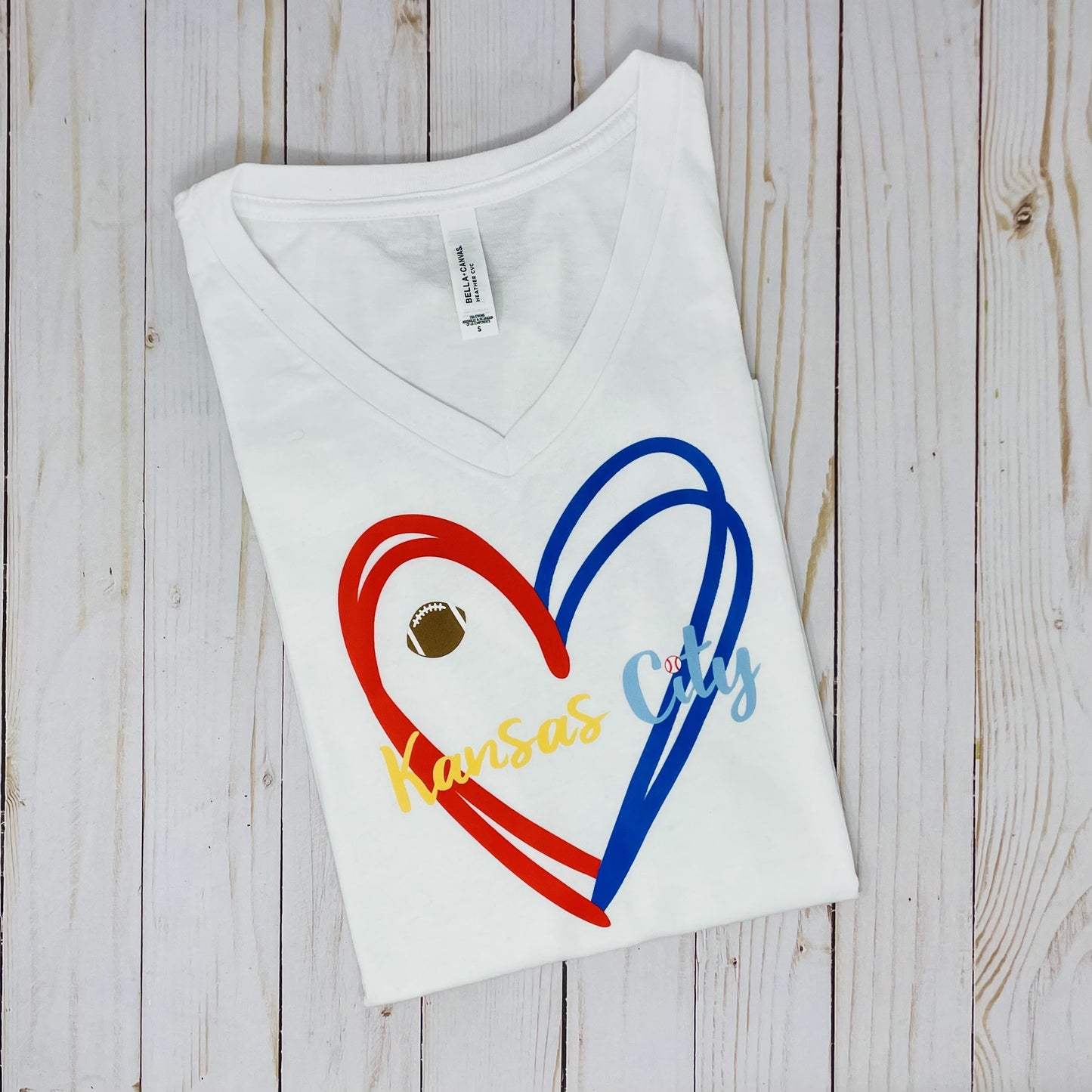 KC Football Baseball Split Heart Unisex V-Neck