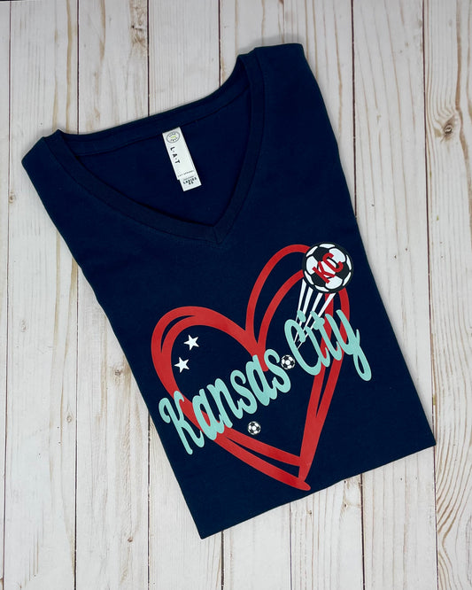 KCC Soccer Heart Women's V-Neck - Navy