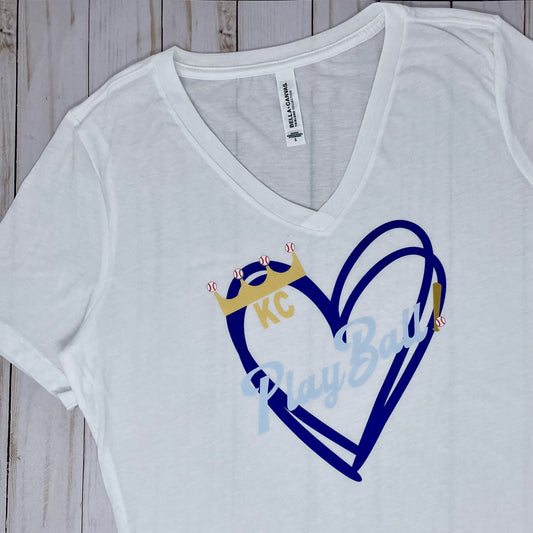 KC Play Ball Heart V-Neck