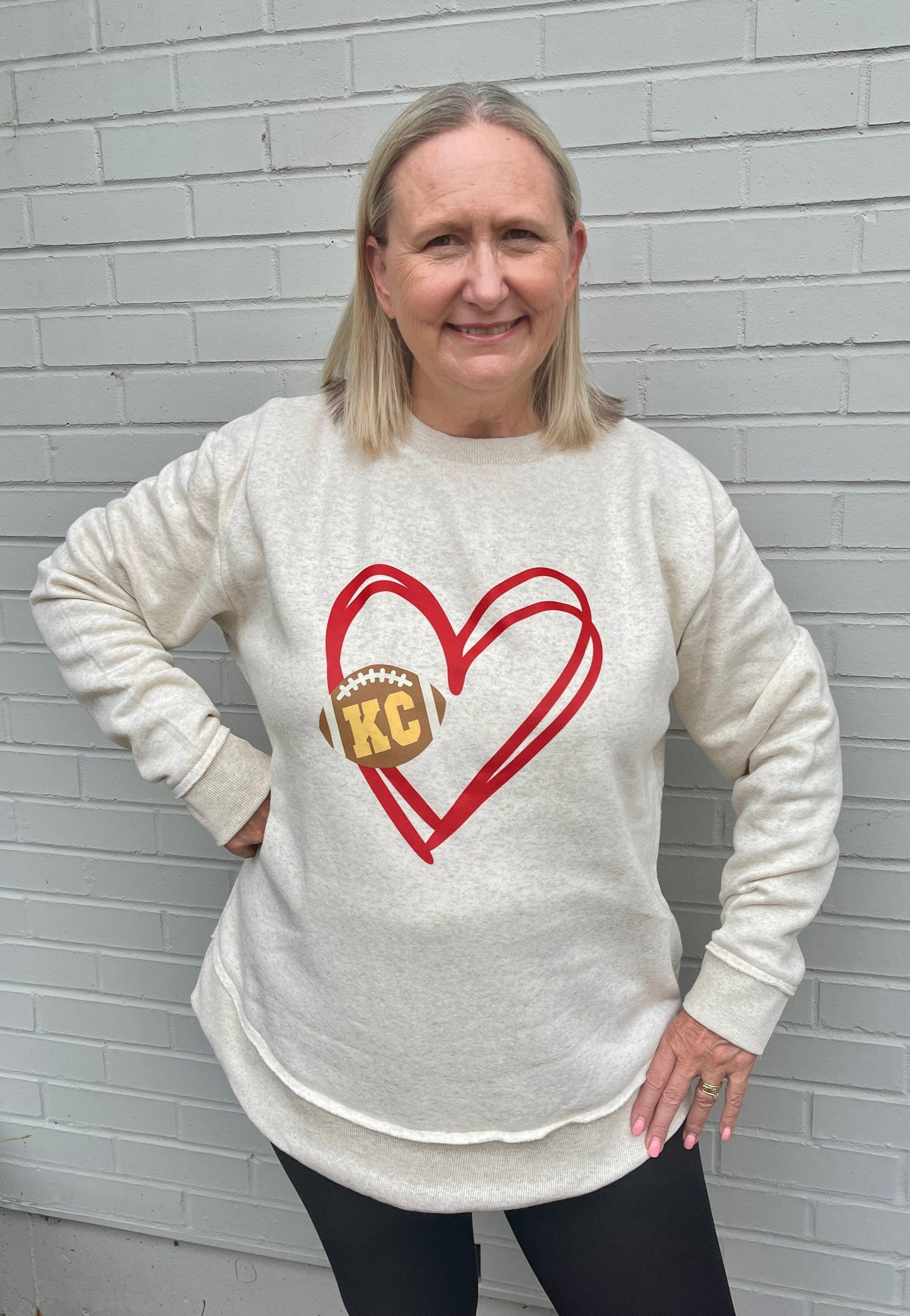KC Initialed Football Heart Sweatshirt