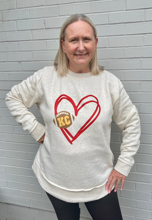 KC Initialed Football Heart Sweatshirt