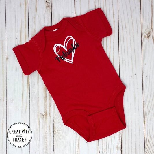 Nebraska Baseball Love Onesie