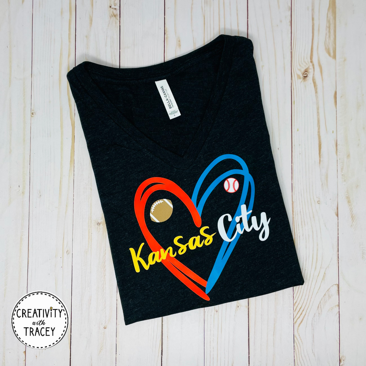 KC Football Baseball Split Heart V-Neck