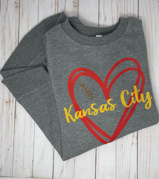 KC Football Heart Sweatshirt Gray
